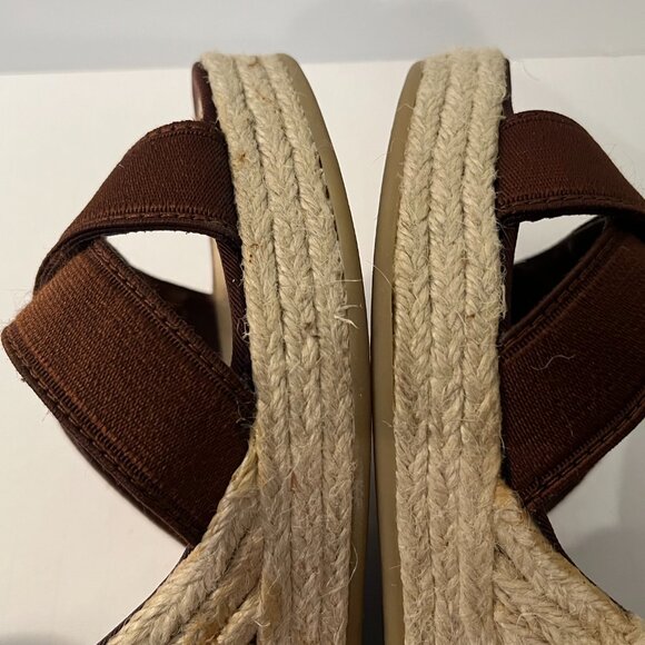 NINE WEST "Jaxson" Brown Fabric Wedge Jute Heel Espadrille Sandals ~ Size 10.5M - Picture 10 of 12